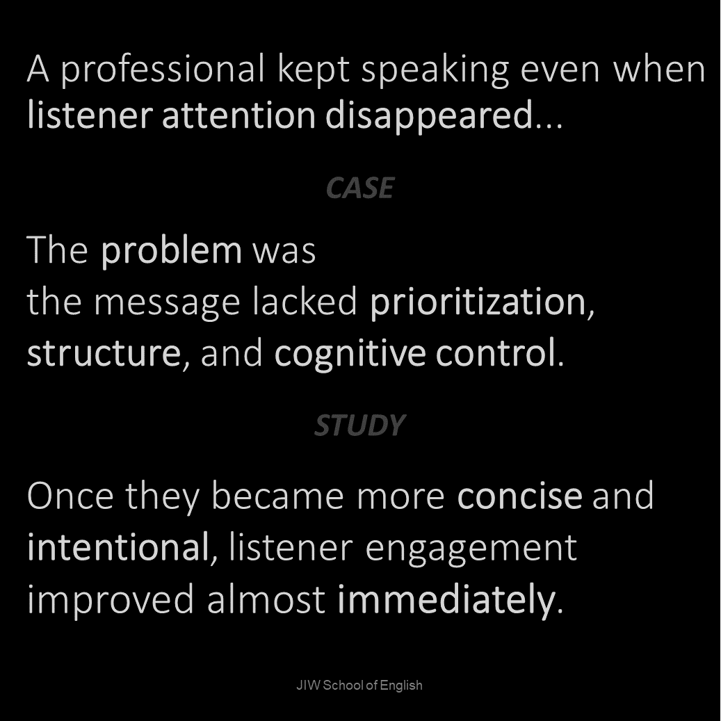 Case study card: Fluent English speaker lacked influence